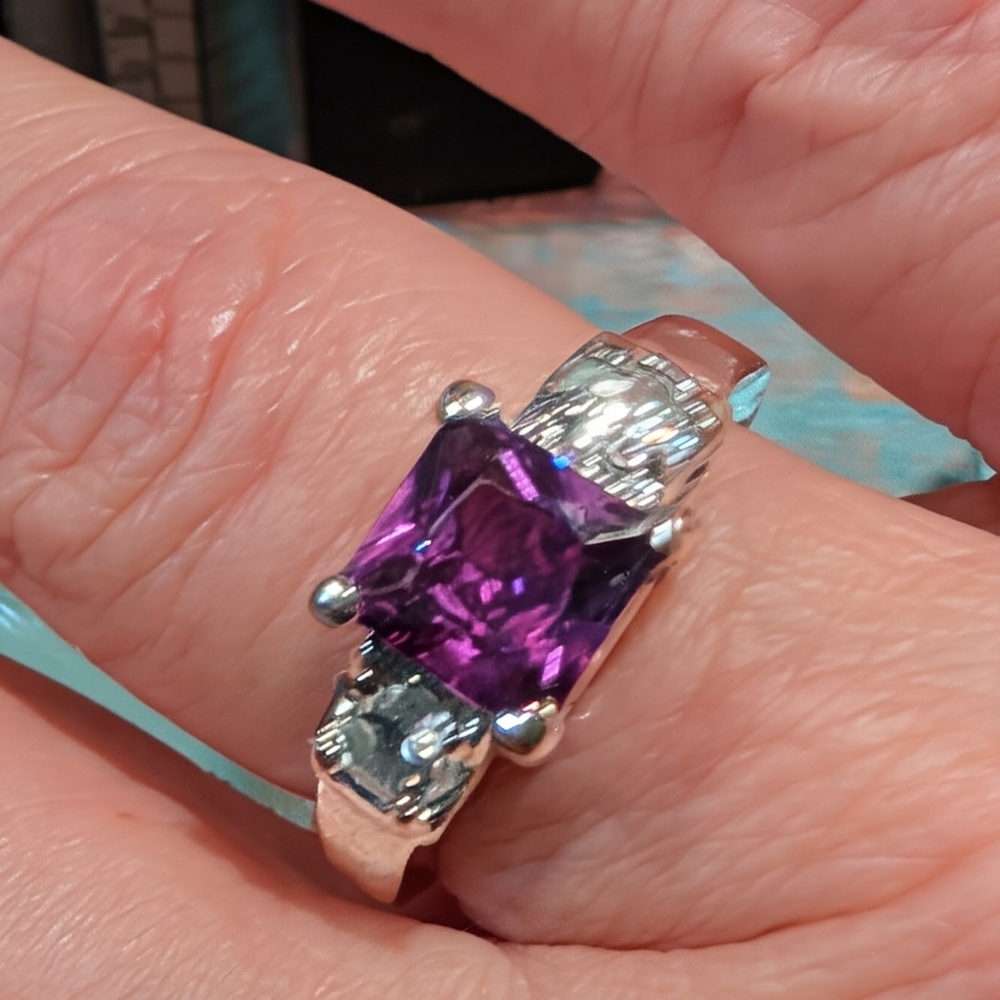 Silver and Purple Gemstone Ring